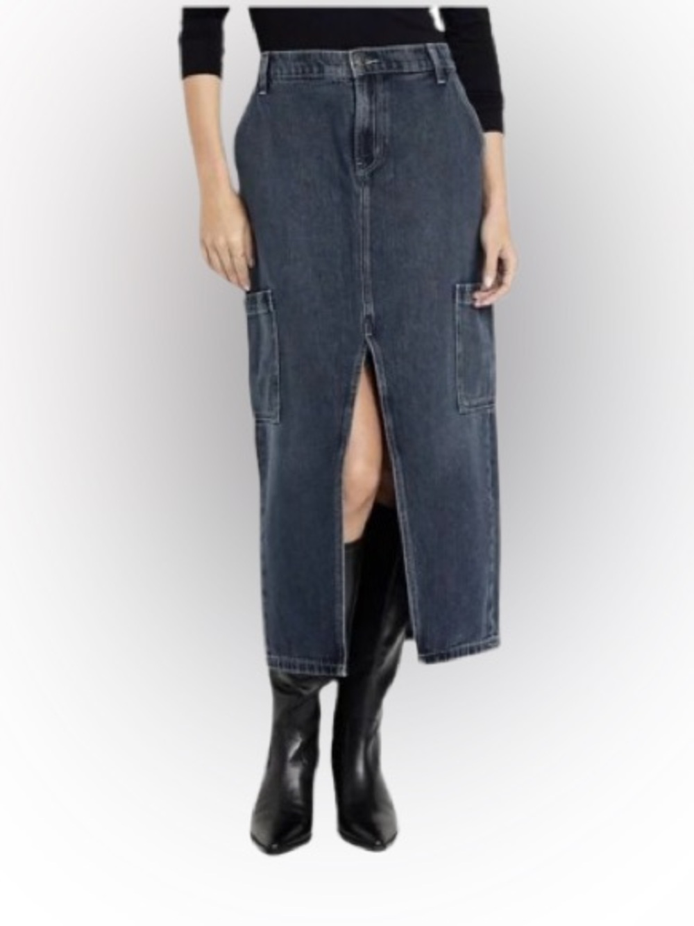 Old Navy Drapey Denim Midi Cargo Skirt